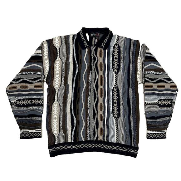 Vintage Baucci Sweater Men's Coogi Grey Style 90s Geometric L